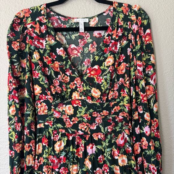Leith Nordstrom Green & Pink Floral Midi Dress Size Small - Picture 3 of 7